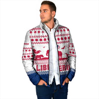 Liberia Christmas Padded Jacket with Red Wildlife Silhouettes and White Blue Holiday - Wonder Print Shop