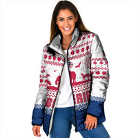 Liberia Christmas Padded Jacket with Red Wildlife Silhouettes and White Blue Holiday - Wonder Print Shop