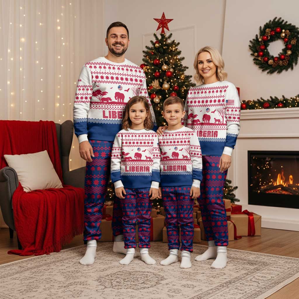 Liberia Christmas Pajama Set with Red Wildlife Silhouettes and White Blue Holiday - Wonder Print Shop
