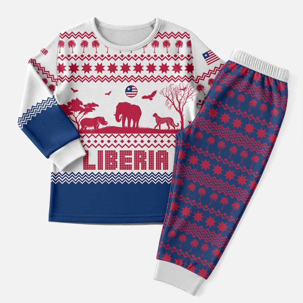 Liberia Christmas Pajama Set with Red Wildlife Silhouettes and White Blue Holiday - Wonder Print Shop
