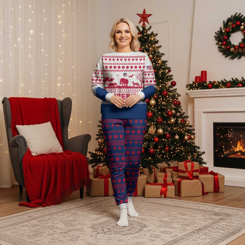 Liberia Christmas Pajama Set with Red Wildlife Silhouettes and White Blue Holiday - Wonder Print Shop