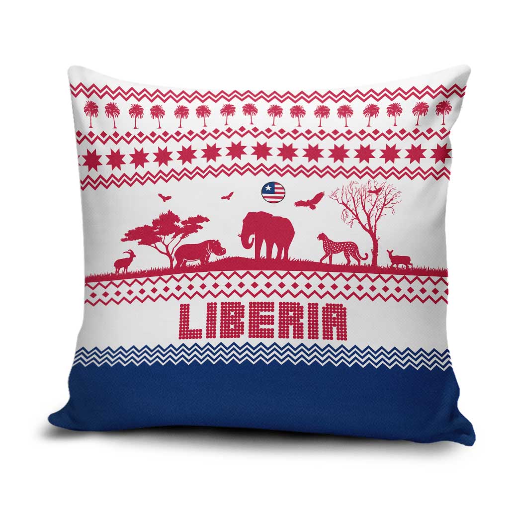 Liberia Christmas Pillow Cover with Red Wildlife Silhouettes and White Blue Holiday - Wonder Print Shop