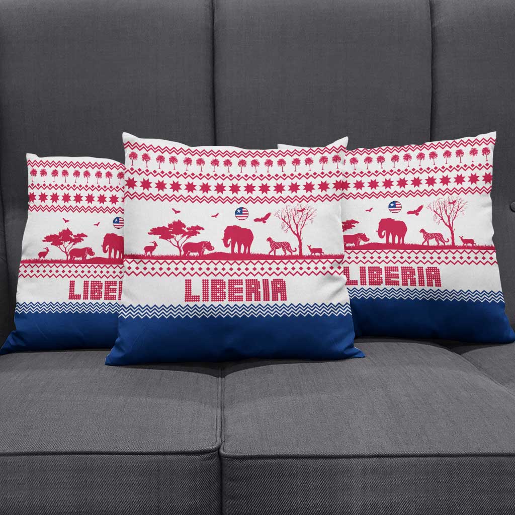 Liberia Christmas Pillow Cover with Red Wildlife Silhouettes and White Blue Holiday - Wonder Print Shop