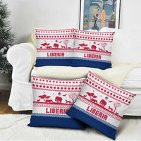 Liberia Christmas Pillow Cover with Red Wildlife Silhouettes and White Blue Holiday - Wonder Print Shop