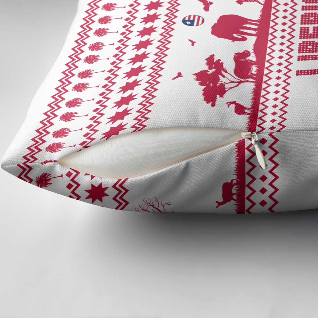 Liberia Christmas Pillow Cover with Red Wildlife Silhouettes and White Blue Holiday - Wonder Print Shop