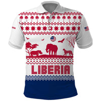 Liberia Christmas Polo Shirt with Red Wildlife Silhouettes and White Blue Holiday - Wonder Print Shop