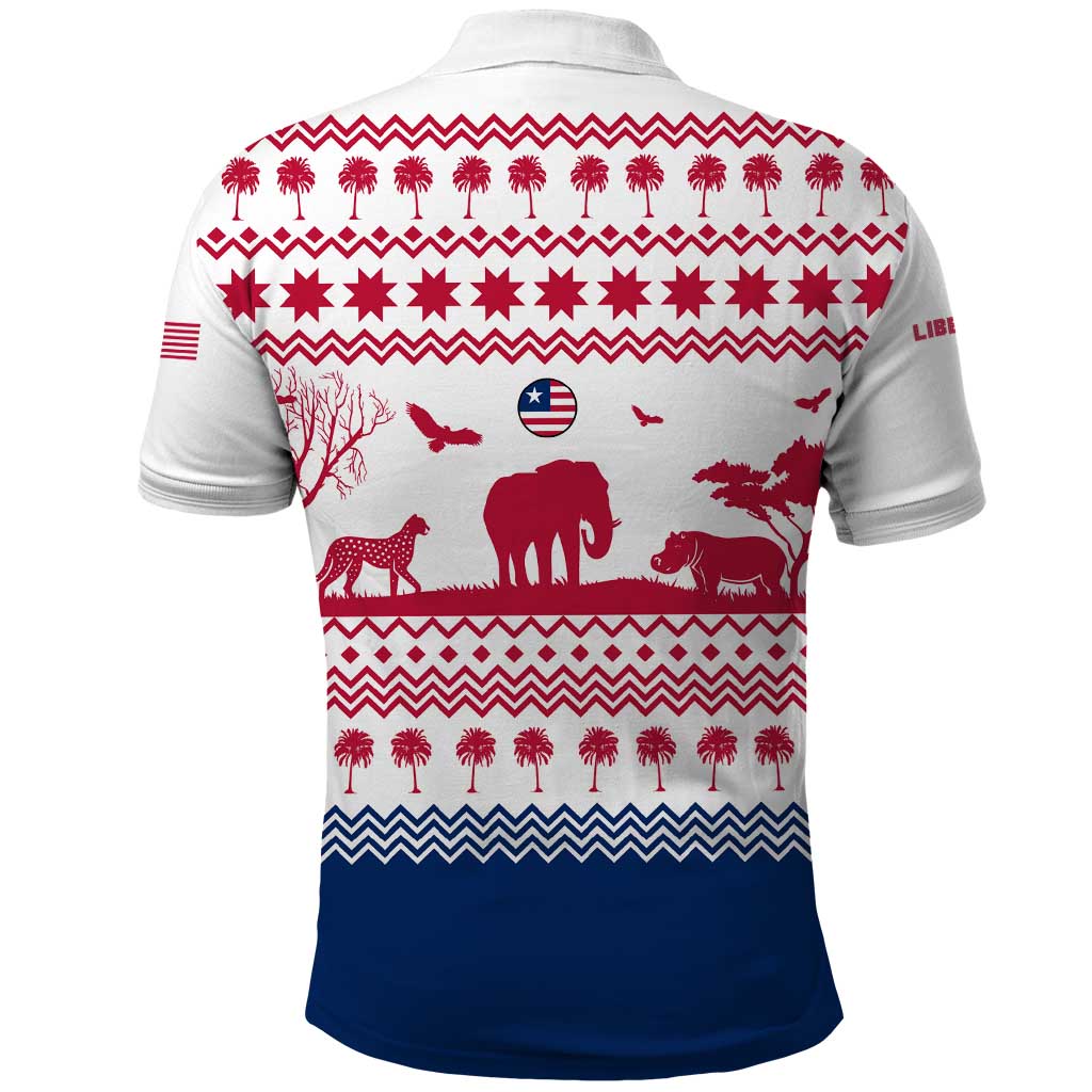 Liberia Christmas Polo Shirt with Red Wildlife Silhouettes and White Blue Holiday - Wonder Print Shop