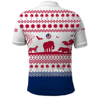 Liberia Christmas Polo Shirt with Red Wildlife Silhouettes and White Blue Holiday - Wonder Print Shop