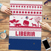 Liberia Christmas Puzzle with Red Wildlife Silhouettes and White Blue Holiday - Wonder Print Shop