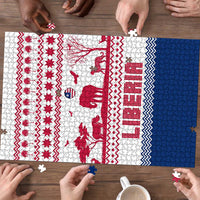 Liberia Christmas Puzzle with Red Wildlife Silhouettes and White Blue Holiday - Wonder Print Shop
