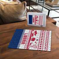Liberia Christmas Puzzle with Red Wildlife Silhouettes and White Blue Holiday - Wonder Print Shop