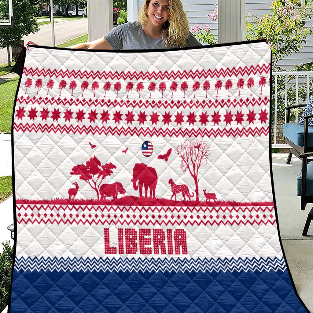 Liberia Christmas Quilt with Red Wildlife Silhouettes and White Blue Holiday - Wonder Print Shop