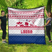Liberia Christmas Quilt with Red Wildlife Silhouettes and White Blue Holiday - Wonder Print Shop