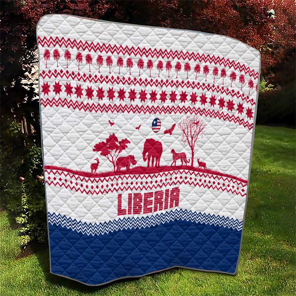 Liberia Christmas Quilt with Red Wildlife Silhouettes and White Blue Holiday - Wonder Print Shop