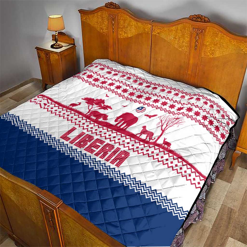 Liberia Christmas Quilt with Red Wildlife Silhouettes and White Blue Holiday - Wonder Print Shop