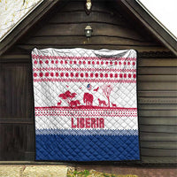 Liberia Christmas Quilt with Red Wildlife Silhouettes and White Blue Holiday - Wonder Print Shop
