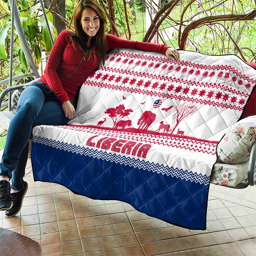 Liberia Christmas Quilt with Red Wildlife Silhouettes and White Blue Holiday - Wonder Print Shop