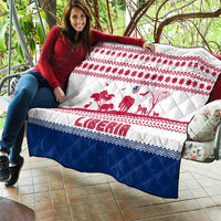 Liberia Christmas Quilt with Red Wildlife Silhouettes and White Blue Holiday - Wonder Print Shop