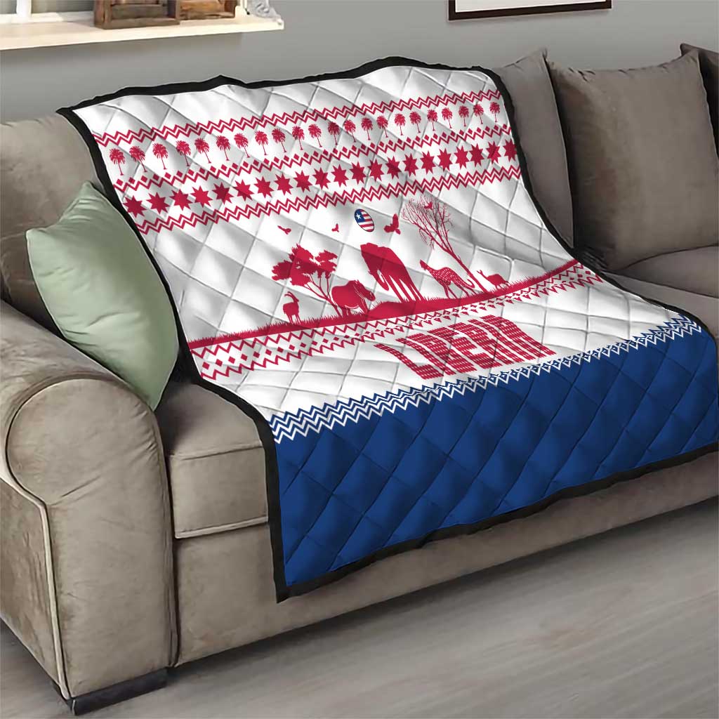 Liberia Christmas Quilt with Red Wildlife Silhouettes and White Blue Holiday - Wonder Print Shop