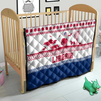Liberia Christmas Quilt with Red Wildlife Silhouettes and White Blue Holiday - Wonder Print Shop