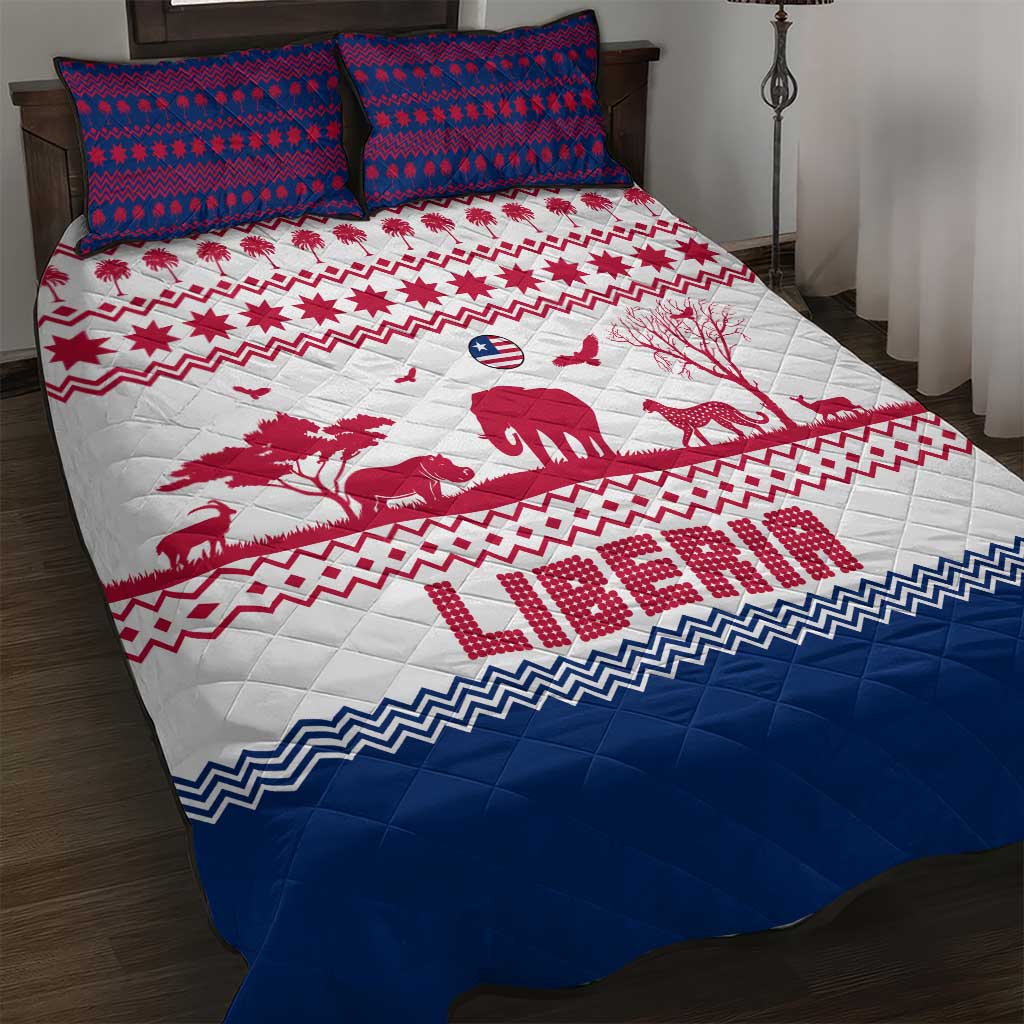 Liberia Christmas Quilt Bed Set with Red Wildlife Silhouettes and White Blue Holiday - Wonder Print Shop