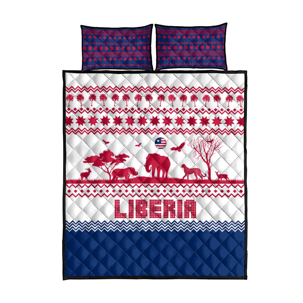 Liberia Christmas Quilt Bed Set with Red Wildlife Silhouettes and White Blue Holiday - Wonder Print Shop