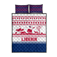 Liberia Christmas Quilt Bed Set with Red Wildlife Silhouettes and White Blue Holiday - Wonder Print Shop