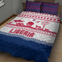 Liberia Christmas Quilt Bed Set with Red Wildlife Silhouettes and White Blue Holiday - Wonder Print Shop