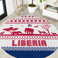 Liberia Christmas Round Carpet with Red Wildlife Silhouettes and White Blue Holiday - Wonder Print Shop