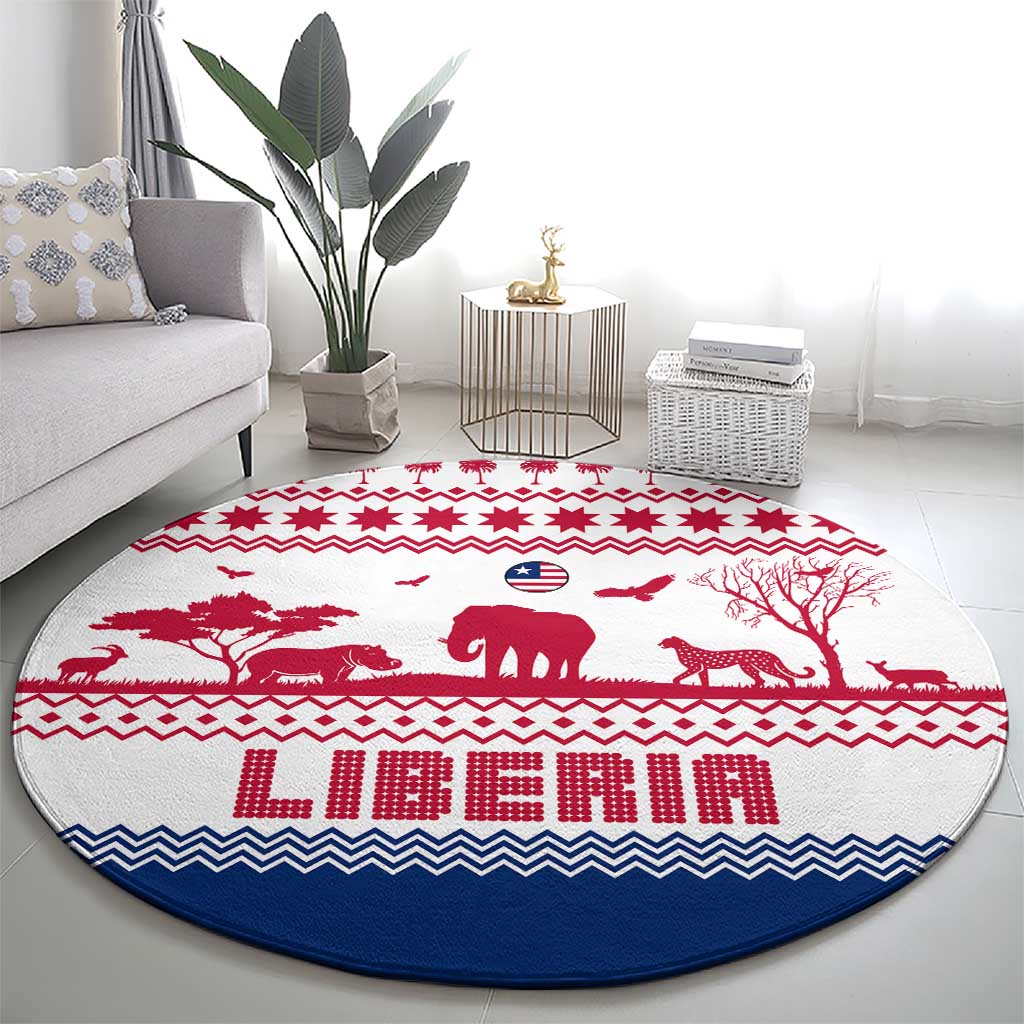 Liberia Christmas Round Carpet with Red Wildlife Silhouettes and White Blue Holiday - Wonder Print Shop