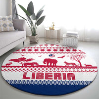 Liberia Christmas Round Carpet with Red Wildlife Silhouettes and White Blue Holiday - Wonder Print Shop