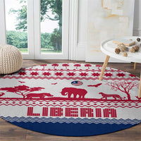 Liberia Christmas Round Carpet with Red Wildlife Silhouettes and White Blue Holiday - Wonder Print Shop