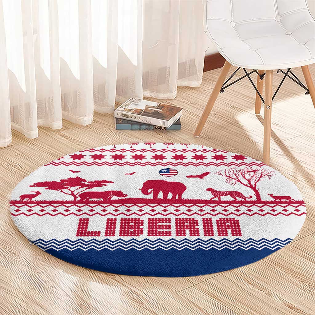 Liberia Christmas Round Carpet with Red Wildlife Silhouettes and White Blue Holiday - Wonder Print Shop