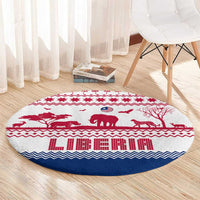 Liberia Christmas Round Carpet with Red Wildlife Silhouettes and White Blue Holiday - Wonder Print Shop