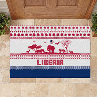 Liberia Christmas Rubber Doormat with Red Wildlife Silhouettes and White Blue Holiday - Wonder Print Shop