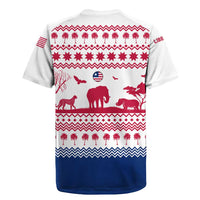 Liberia Christmas Rugby Jersey with Red Wildlife Silhouettes and White Blue Holiday - Wonder Print Shop