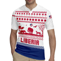 Liberia Christmas Rugby Jersey with Red Wildlife Silhouettes and White Blue Holiday - Wonder Print Shop