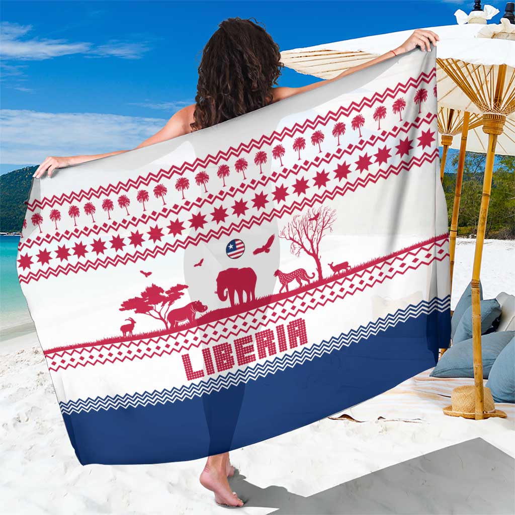 Liberia Christmas Sarong with Red Wildlife Silhouettes and White Blue Holiday - Wonder Print Shop
