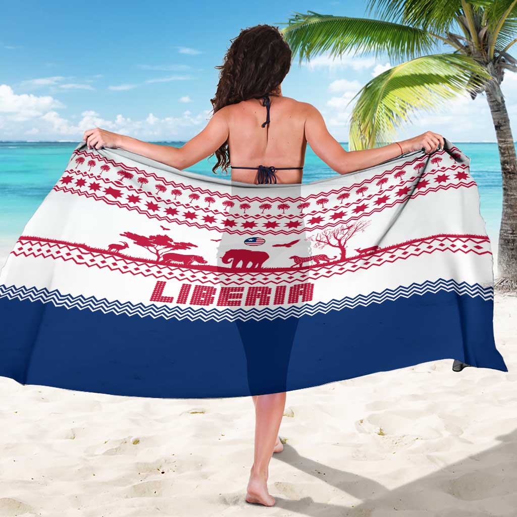 Liberia Christmas Sarong with Red Wildlife Silhouettes and White Blue Holiday - Wonder Print Shop