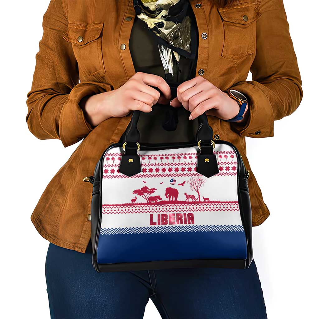 Liberia Christmas Shoulder Handbag with Red Wildlife Silhouettes and White Blue Holiday - Wonder Print Shop