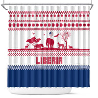 Liberia Christmas Shower Curtain with Red Wildlife Silhouettes and White Blue Holiday - Wonder Print Shop