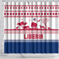 Liberia Christmas Shower Curtain with Red Wildlife Silhouettes and White Blue Holiday - Wonder Print Shop