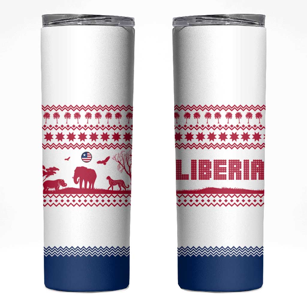 Liberia Christmas Skinny Tumbler with Red Wildlife Silhouettes and White Blue Holiday - Wonder Print Shop