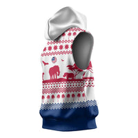 Liberia Christmas Sleeveless Hoodie with Red Wildlife Silhouettes and White Blue Holiday - Wonder Print Shop