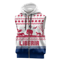 Liberia Christmas Sleeveless Zip Hoodie with Red Wildlife Silhouettes and White Blue Holiday - Wonder Print Shop