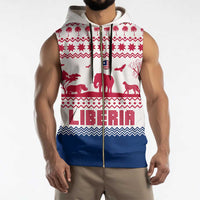 Liberia Christmas Sleeveless Zip Hoodie with Red Wildlife Silhouettes and White Blue Holiday - Wonder Print Shop