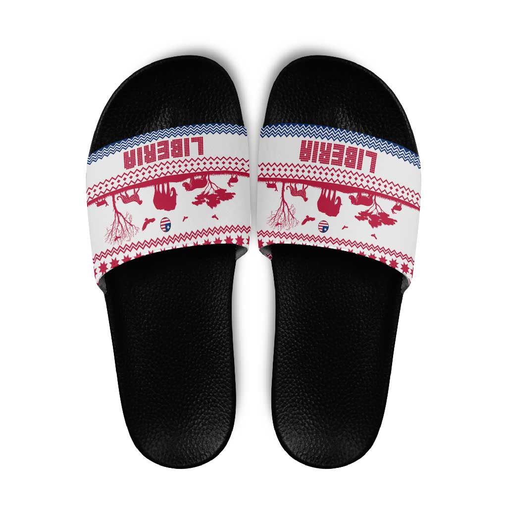 Liberia Christmas Slide Sandals with Red Wildlife Silhouettes and White Blue Holiday - Wonder Print Shop