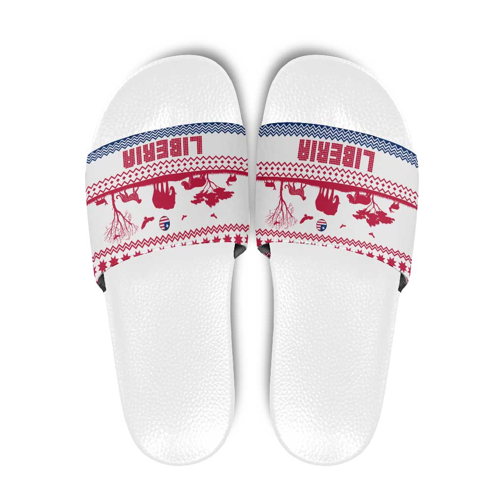 Liberia Christmas Slide Sandals with Red Wildlife Silhouettes and White Blue Holiday - Wonder Print Shop