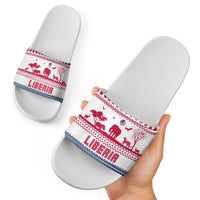 Liberia Christmas Slide Sandals with Red Wildlife Silhouettes and White Blue Holiday - Wonder Print Shop
