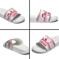 Liberia Christmas Slide Sandals with Red Wildlife Silhouettes and White Blue Holiday - Wonder Print Shop